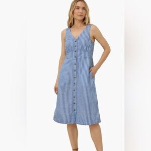 Pact Canopy Linen Blend Striped Button-Front Dress Made with Organic Cotton XL